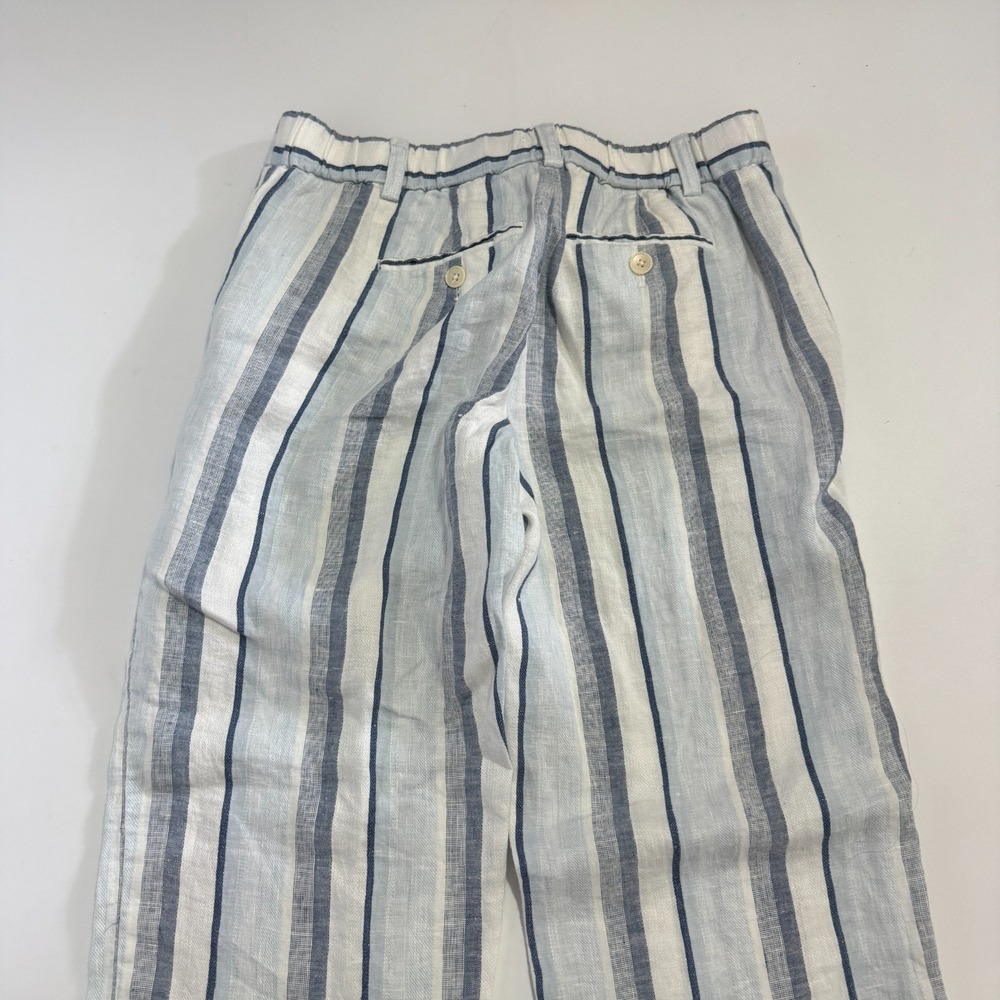 Talbots Cropped Linen Striped Trouser Pants Blue White Coastal Sz 2P 2 Petites - Picture 8 of 9